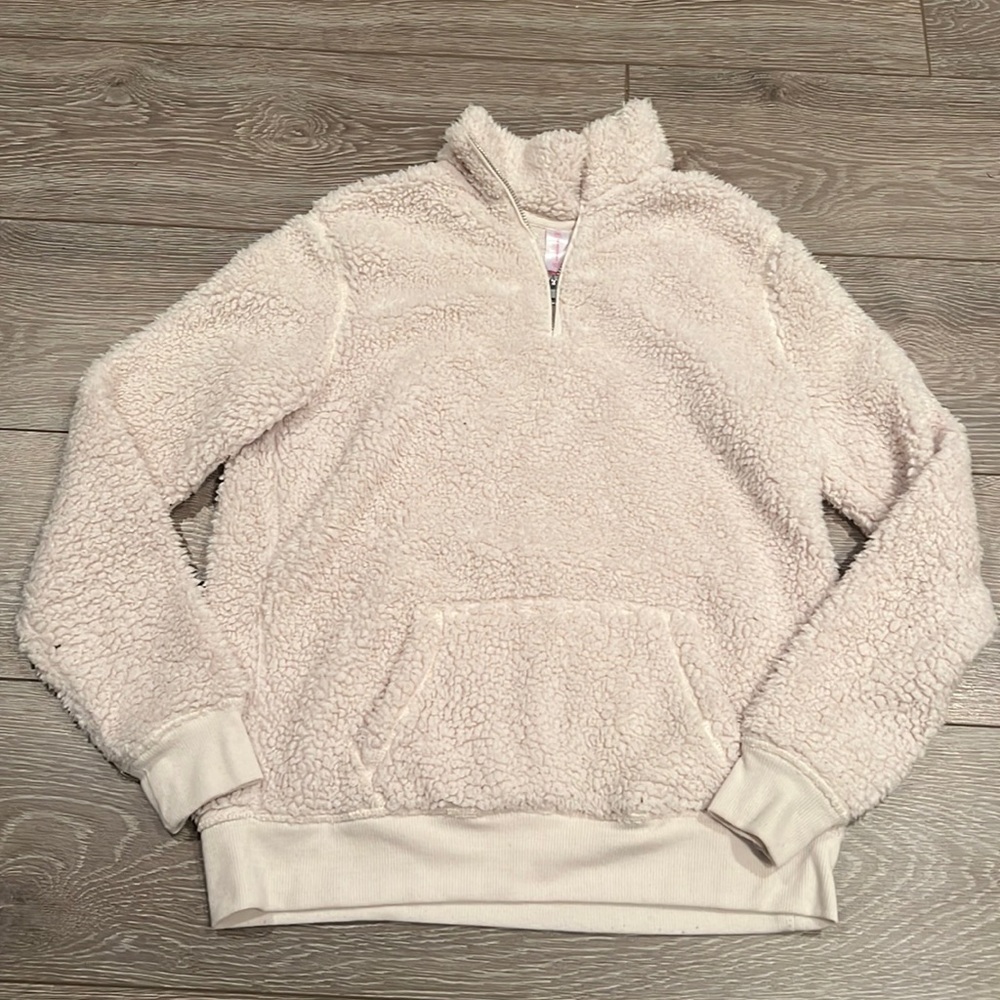 Sherpa 1/4 Zip Sweatshirt, Cream, Size Medium